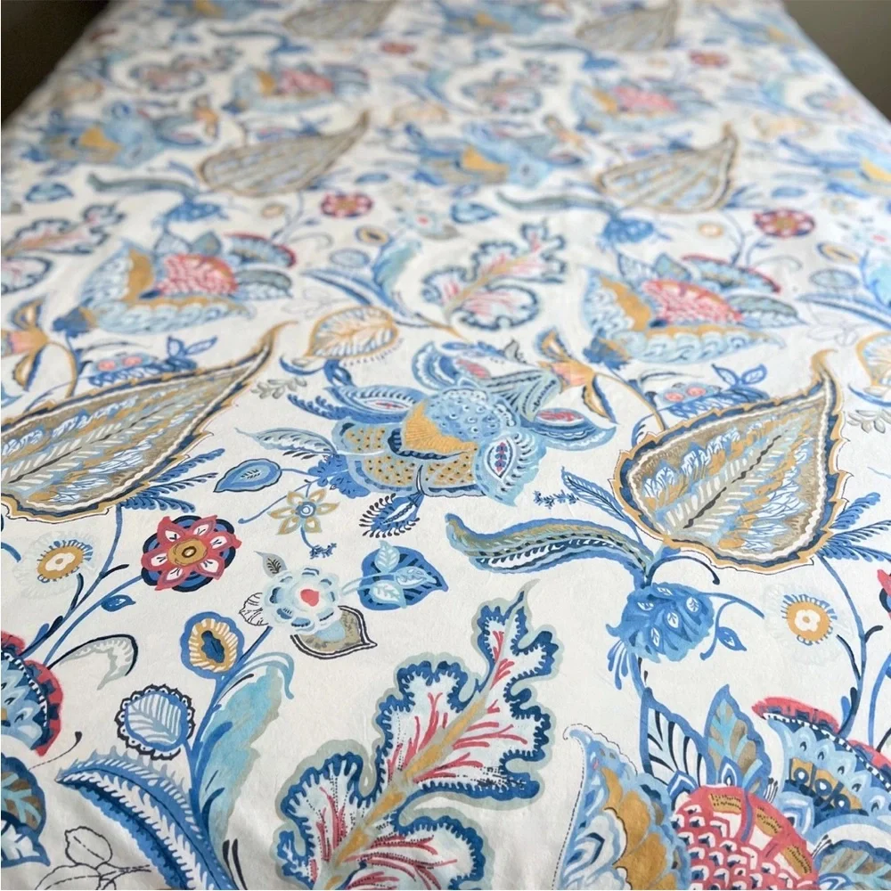 Pottery Barn Merion Palampore Floral Jacobean KING Duvet Cover Cotton Blue White